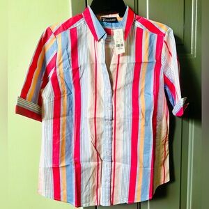 Talbots Women's Multi-Stripe Button-Down Shirt - Pink/Blue/Yellow